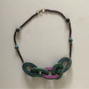 Chunky Chain Metallic Purple Teal Statement Necklace Boho Bohemian